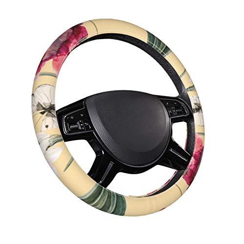 Imagem do vetor de padrão floral em aquarela_ volante de carro, volante das mulheres com tampa de proteção anti-esqui para o volante, damas, universal 15 polegadas