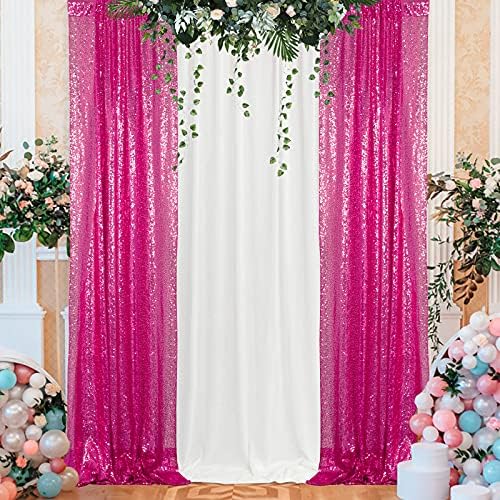 Pano de lantejoulas de lantejoulas 4x10ft cortinas de lantejoulas de rosa quente 2 painéis cortinas de casamento de glitter cortinas