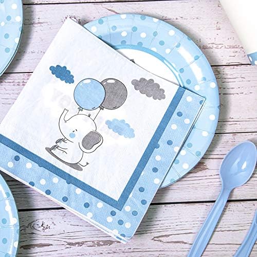 Decorações do chá de bebê para pratos temáticos de elefante de menino, guardanapos, xícaras, garfos de mesa de mesa | Little Peanut, é um menino de bebê de elefante de elefante de 1º aniversário, serve 24