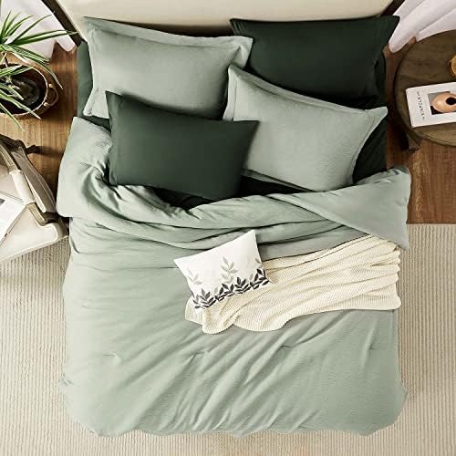 Mairêve Sage Green Consolador, King Construtter Conjunto de design texturizado Minimalista, durante toda a temporada Conjunto de roupas de cama 8 peças com consolador leve, lençóis, travesseiros e shams