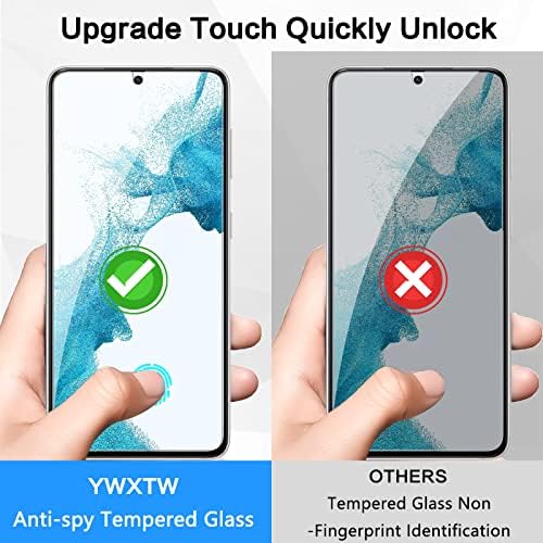[2 pacote] YWXTW projetado para o protetor de tela de privacidade Samsung Galaxy S22 6.1 ”, [suporte a impressão digital] Anti-Spy 9H Duridade Temperada Filme de vidro, anti-arranhão livre de bolhas com quadro de instalação fácil