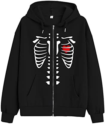 Weetiotio Skeleton Graphic Halloween Hoodies para mulheres Cyber ​​Y2K algodão de algodão enorme gótico Sweworshirts