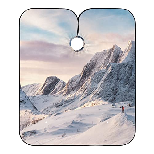 Alaza Snow Mountain Winter Sunset Sunset à prova d'água Capa de barbeiro para homens Mulheres barba barba Avental de pano