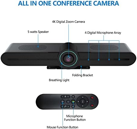 Toallin 4K Ultra HD Conference Camera com microfones e alto-falante, sistema de câmeras de videoconferência all-in-one, câmera de