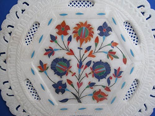 Craftslook Alabaster Marble Plate Mosaic Floral Decoração Home Decor de Arte Presentes de Arte 11 Inch