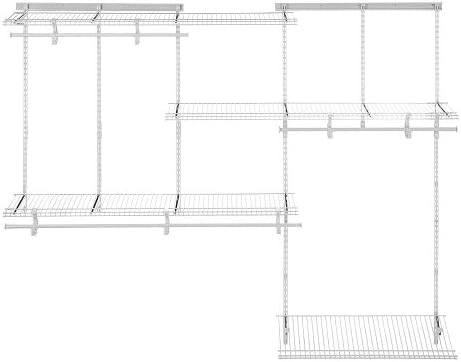 Closetmaid Shelftrack Wire Closet Organizer System, ajustável de 5 a 8 pés, com prateleiras, roupas de roupa, prateleira de sapatos, hardware, aço durável, branco