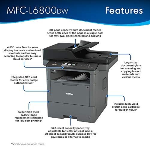 Irmão MFC-L6800DW Laser monocromático, impressora all-in-one, com toner de alto rendimento