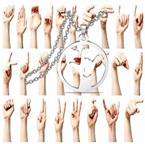 LQRI ASL American Sign Language Jóias Eu te amo Hand Signal Language Charm Round Pingente Pingled Colar ASL Jóias