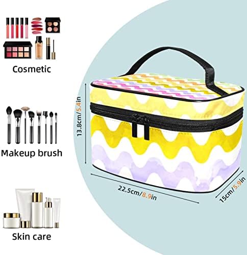Bolsa de maquiagem de viagem Yoyoamoy com compartimento, onda aquarela impressão arco -íris Big Cosmetic Case Caixa de beleza personalizada