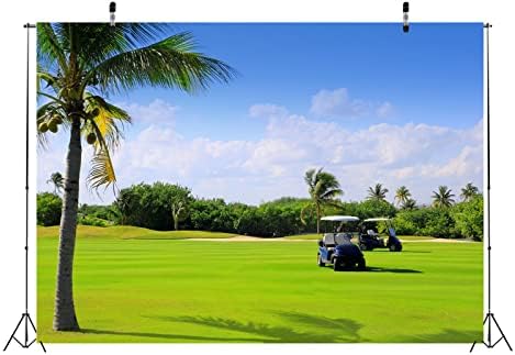 BELECO 10x8ft Fabric Course de golfe cenário da floresta verde grama de grama tropical Trees Trees Blue Sky Clouds