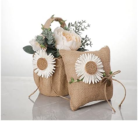 TJLSS Cerimônia de casamento Pillow Pillow Flor Basking Linen Linen Vintage Pearl Flower Basket Storage para feminino de festas de casamento