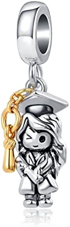 MZC Jewelry Graduation Girl Reading Livro Charm Dangle Biço para Pandora Bracelets Colar para mulheres Irmã filha