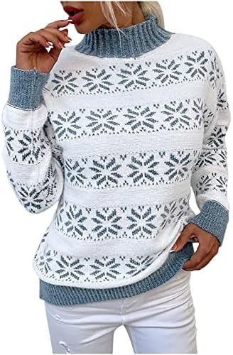 Blusas de gola alta feminina suéteres de neve de flocos de neve com manga longa de manga comprida suéter de suéter casual tops de