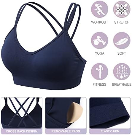 Veqking feminino back sports sutiã acolchoado de tiras de tiras de suporte ioga sutiã para treino fitness 3 pack