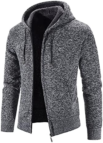 BEUU Mens pesado quente sherpa lã forrada jackets de capuz sólido zíppe -se de camisola de malha de malha grossa