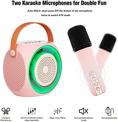 Mini Mini Karaoke Machine para crianças, alto -falante portátil de karaokê Bluetooth com 2 microfones sem WilRele