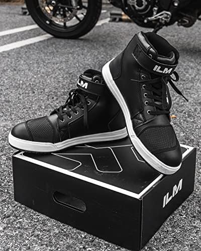 Sapatos de motocicleta ILM para homens Black Water impermeabilizada Equipamento de proteção de proteção contra calçados anti-deslizamento Powersport com suporte de tornozelo, Shift Pad