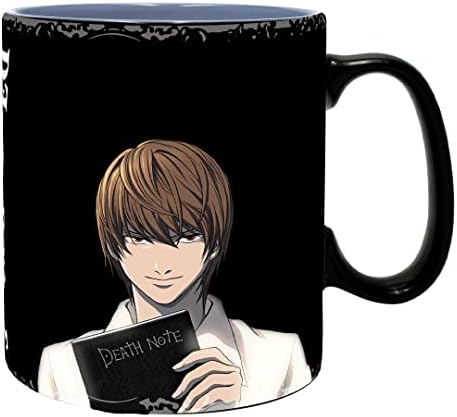 Abystyle Death Note Kira e L Alteração de Calor Cerâmica Mudança de Capinho Caneca de Chá 16 oz. Recursos L, Light & Ryuk Anime