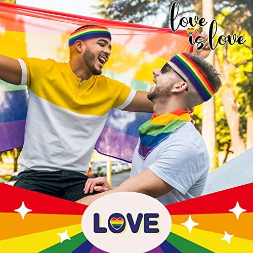 Crowye 24 PCs Orgulho gay arco -íris faixa para a cabeça LGBTQ Wicking bandeira da cabeça homens homens coloridos banda de suor de basquete atlético para acessórios