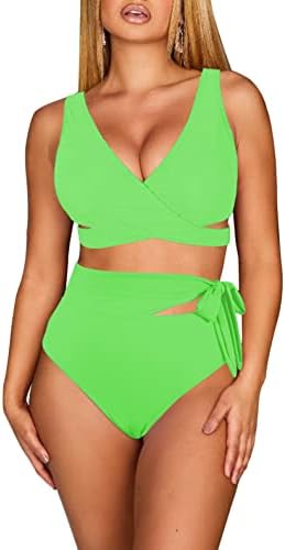 Sovoyontee feminino Criss Bikini Define duas peças de maiô de maiô alta