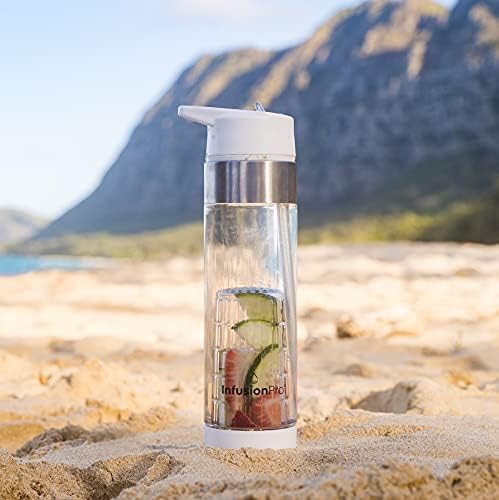 Infusion Pro Fruit Infuser Water Bottle com tampa de palha 24 onças: palha de garrafa de água flipp: manga isolada e infusão de frutas