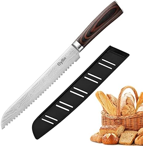 Faca de pão, oylln alemão de alto carbono aço inoxidável de aço profissional serrilhado faca, 8 polegadas de pão afiado Faca