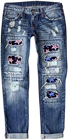 Miashui Womens Jean Macants calças de jeans feminino Independence Print calças rasgadas PLUS TAMANHAS Roupas femininas