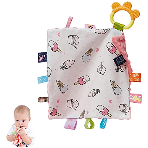 Heccei Baby tags Cobertores de segurança - cobertor de pelúcia suave com tags coloridas, brinquedos sensoriais quadrados,