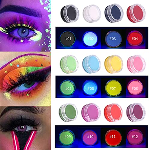 Boniestore 12pcs Eyeliner de água ativada por água, UV Glow Neon Bolo Paint, 12 cores de neon Bolo hidra para os olhos, u v brilho blacklight