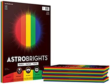 Papel colorido Astrobrighs, 8,5 x 11 24 lb/89 gsm, Primary 5 -Color Sorteamento, 5 pacotes individuais de 100 folhas variadas