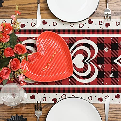 SIILUES Valentines Table Runner, Doce Decorações do Dia dos Namorados Decorações do dia dos namorados Vermelho Coração dos namorados para mesa de férias sazonais para decoração de mesa de jantar externo interna Decorações