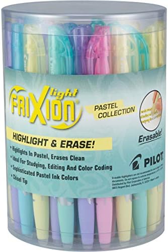 Pilot Frixion Clicker apagável, canetas de tinta em gel, ponto fino, tintas coloridas variadas, banheira de 36 pacotes e caneta 8035 Frixion Leve Pastel Collection Erastable Highlighters, Tip Chisel, tintas de cores variadas, banheira de 36