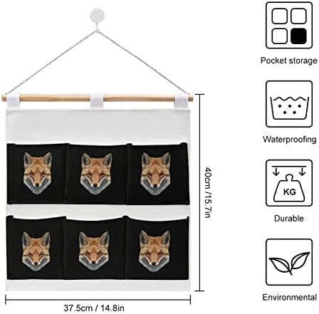 Bosto de parede de ilustração da raposa saco de armazenamento pendurado 6 bolsos de linho de linho sobre as bolsas organizadoras de portas para banheiro do quarto