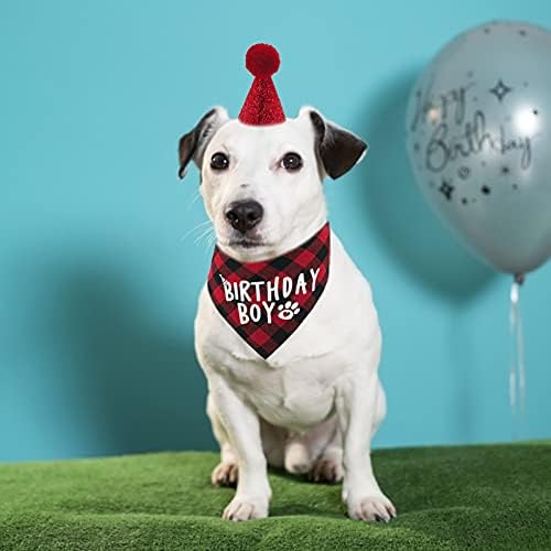 Hacraho Dog Birthday Bandana e chapéu, 2 PCs Puppy Birthday Round Cachorra Plaid Dog Birthday Festa de cachorro e