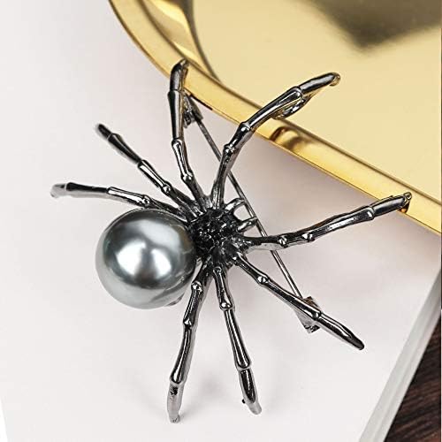 Halloween Black Spider Broches Pins punk Black Crystal Rhinestone Spider Spider Inseto Broche Jóias para mulheres homens-pearl