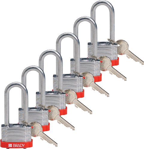 Brady 118944 Vermelho, chave de aço de retenção de aço - 2 manilhas - com chave diferente