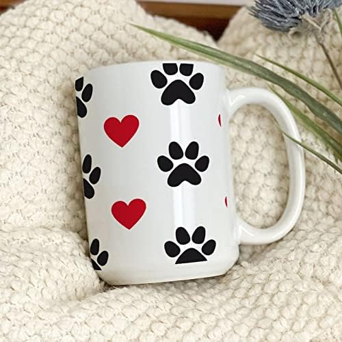 Cão com tema de caneca de café cerâmica pata de cão impressão de coração padrão de caneca branca novidade de café xícaras