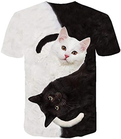 Camisas de gato de tamanho grande para mulheres 3D Black White Kitty Camiseta de camiseta curta Crewneck Girls Teen Girl