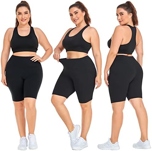 Yeug Women Plus Size Biker Shorts com bolsos -2 pacote de alta cintura de barriga de controle de ioga shorts xl - 4xl