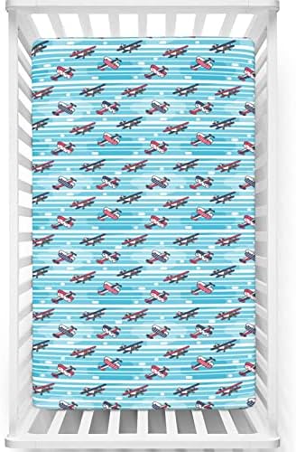 Mini-berço com tema de avião vintage folhas de berço, lençóis de mini berço portáteis Cabeça de colchão de colchão de berço para meninas ou menino, 24 x38, multicolor