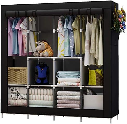 Udear Closet Portátil Garledrobe Closet Clothes Organizer com 6 prateleiras de armazenamento, 4 seções suspensas 4 bolsos laterais, preto