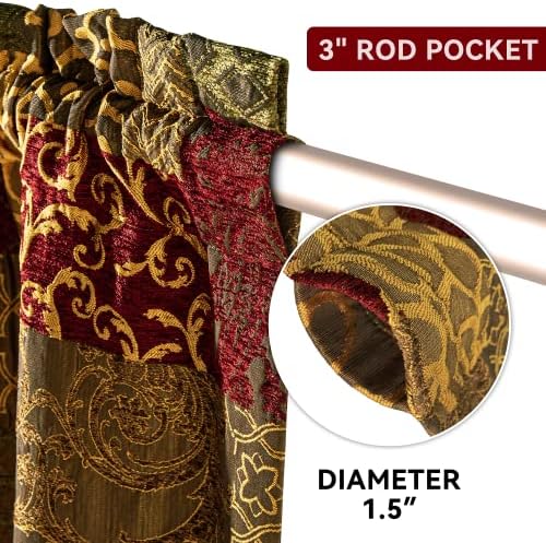 Tear e moinho de luxo cortinas de damasco para sala de estar, tratamento dourado de janela de chenille jacquard com tiebacks