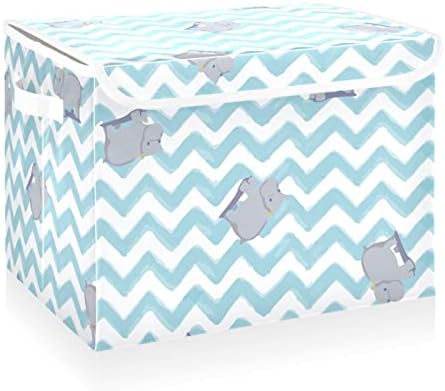 Cataku Grey Elephant Stripe Storage Bins com tampas de tecidos Armário grande cesto de cubo de recipiente com alça de caixa decorativa para organizar as prateleiras de roupas