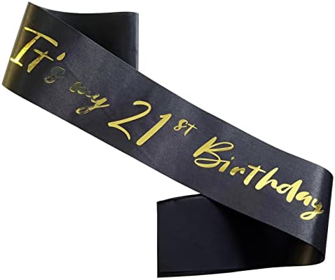 Faixa de 21º aniversário, faixas macias de cetim preto com carta de papelão dourado, é minha barra de 21º aniversário decorações