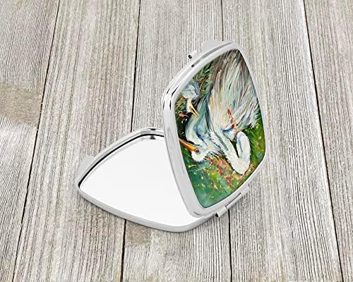 Tesouros de Caroline JMK1210SCM Egret branco no espelho compacto de chuva, espelho de maquiagem de viagem decorativa para mulheres