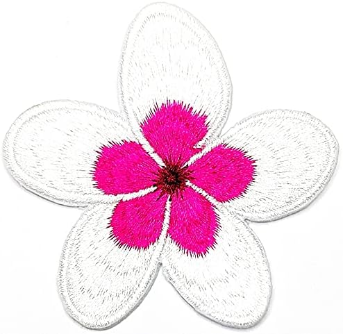 UMama Patch Conjunto de 3 Plumeria rosa branco fofo Hawaii Flowers adesivos Patches de jardim Flor Bloom Diy Applique