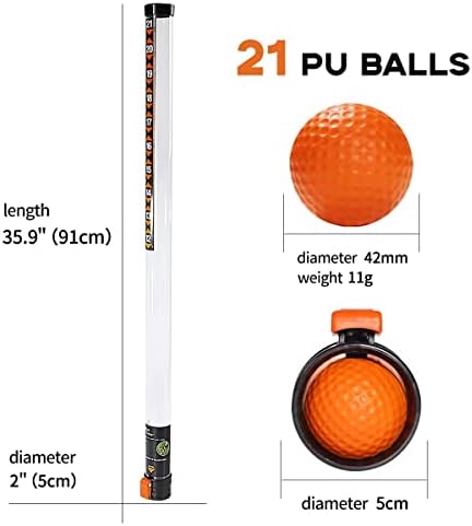 Huaen Practice bolas de golfe +Retriever de bola de golfe, portátil Golf Shag Tube Ball Retriever com 21 bolas de prática de