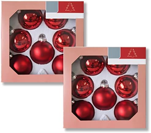 Ornamento de bola de Natal de vidro Conjunto de cores vermelho de 14pcs com ganchos para fácil suspenso dia 2.35 ''