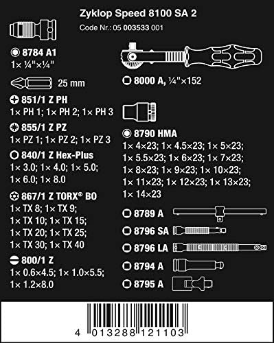 WERA 8100 SA 2 ZYKLOP 1/4 conjunto de catracas métricas, 42-peças