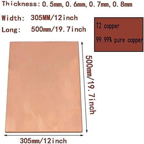 Folha de latão Huilun Folha de cobre puro Folha de cobre Largura da folha de cobre 305 mm de comprimento de 500 mm placas
